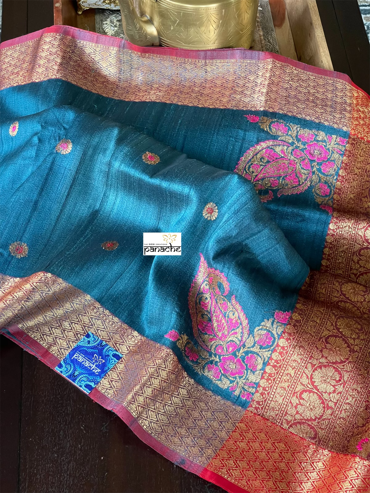 Tussar Silk Banarasi - Teal Blue Jewel Tone