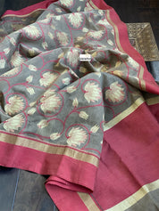Cotton Silk Chanderi - Grey Brown Meenakari