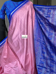 Pure Silk Bomkai - Pink Royal Blue