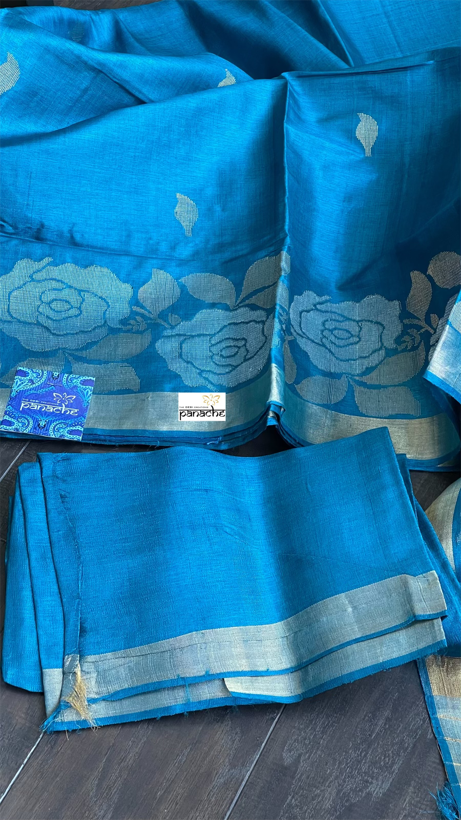 Pure Tussar Silk Woven - Metallic Blue Rose