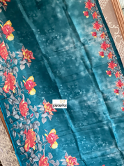 Pure Tussar Silk - Teal Blue Digital Printed