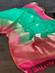 Kora Silk Banarasi - Green Magenta
