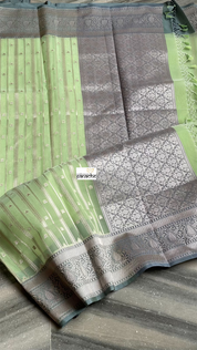 Kora Silk Banaras Chanderi - Pista Green Grey