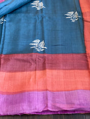 Printed Tussar Silk - Metallic Grey