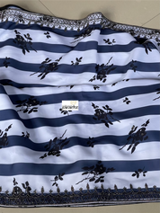 Designer Georgette- White Blue Black