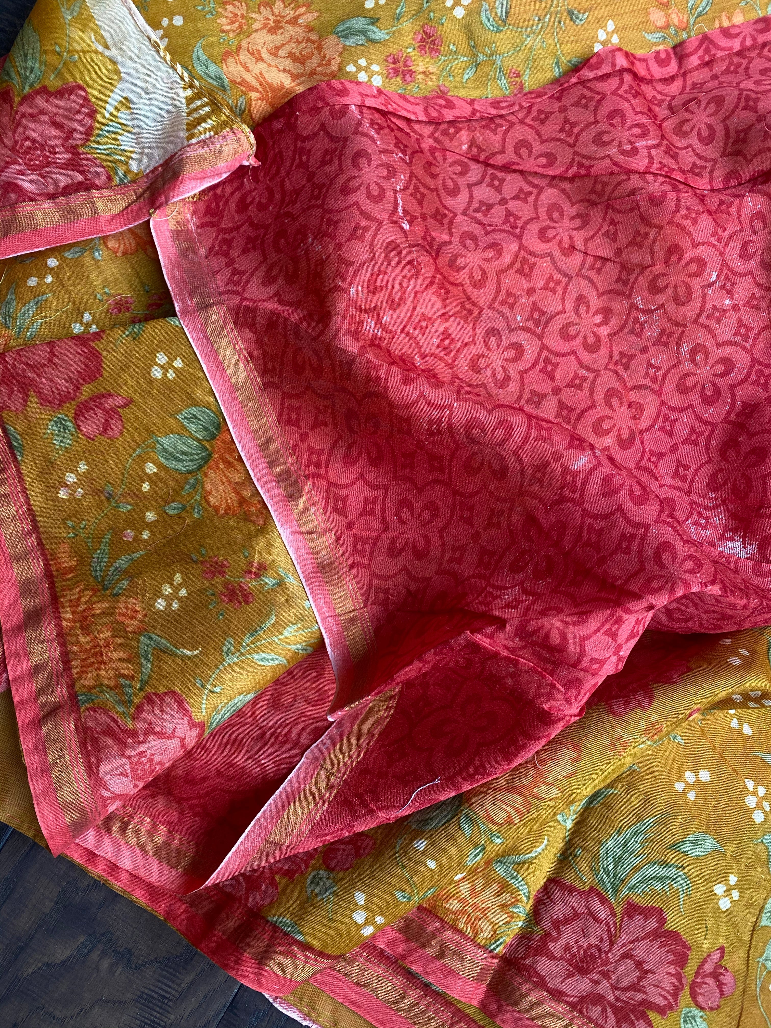 Cotton Mulmul Floral - Golden Ochre Yellow