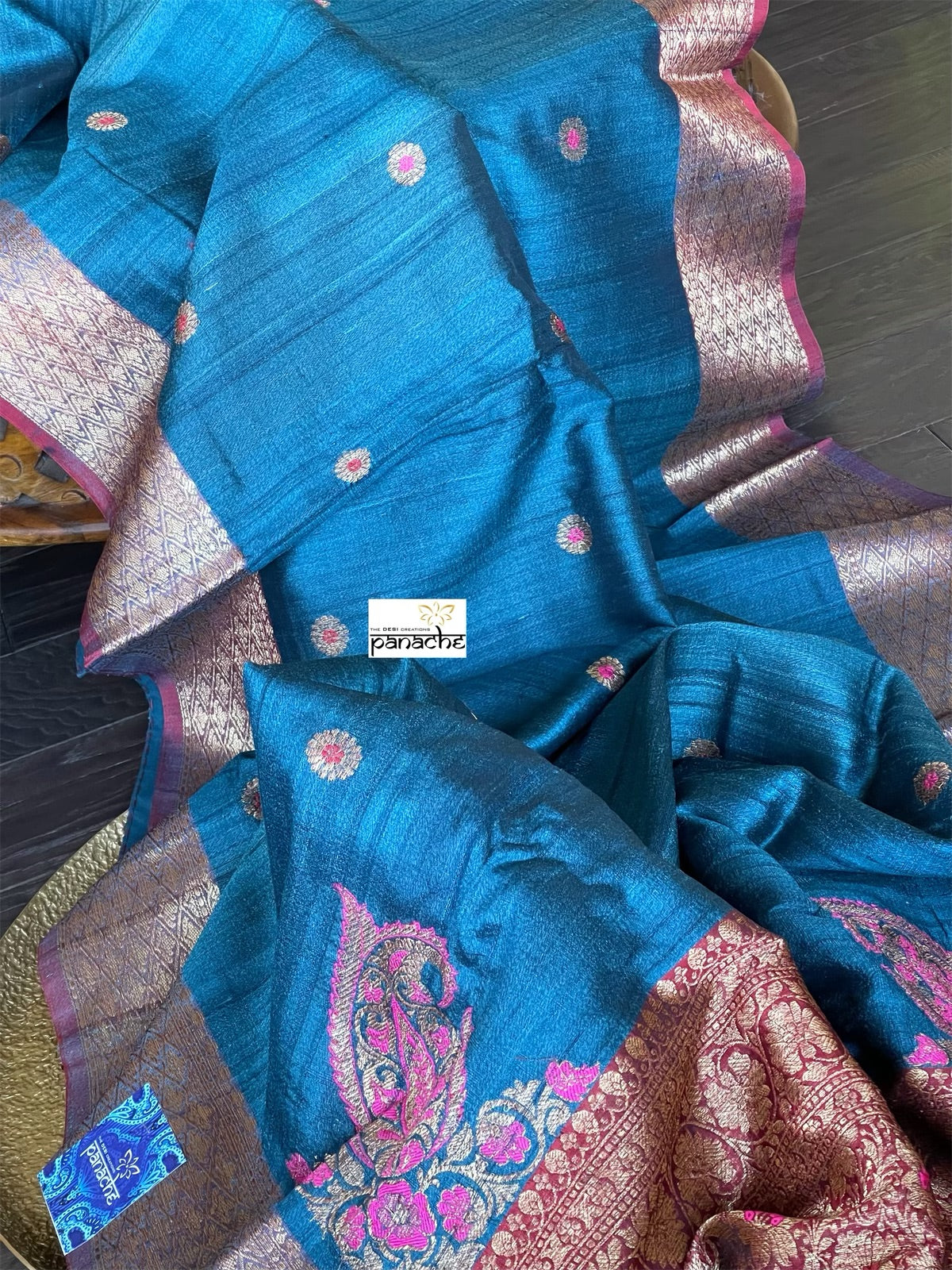 Tussar Silk Banarasi - Teal Blue Jewel Tone