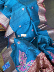 Tussar Silk Banarasi - Teal Blue Jewel Tone