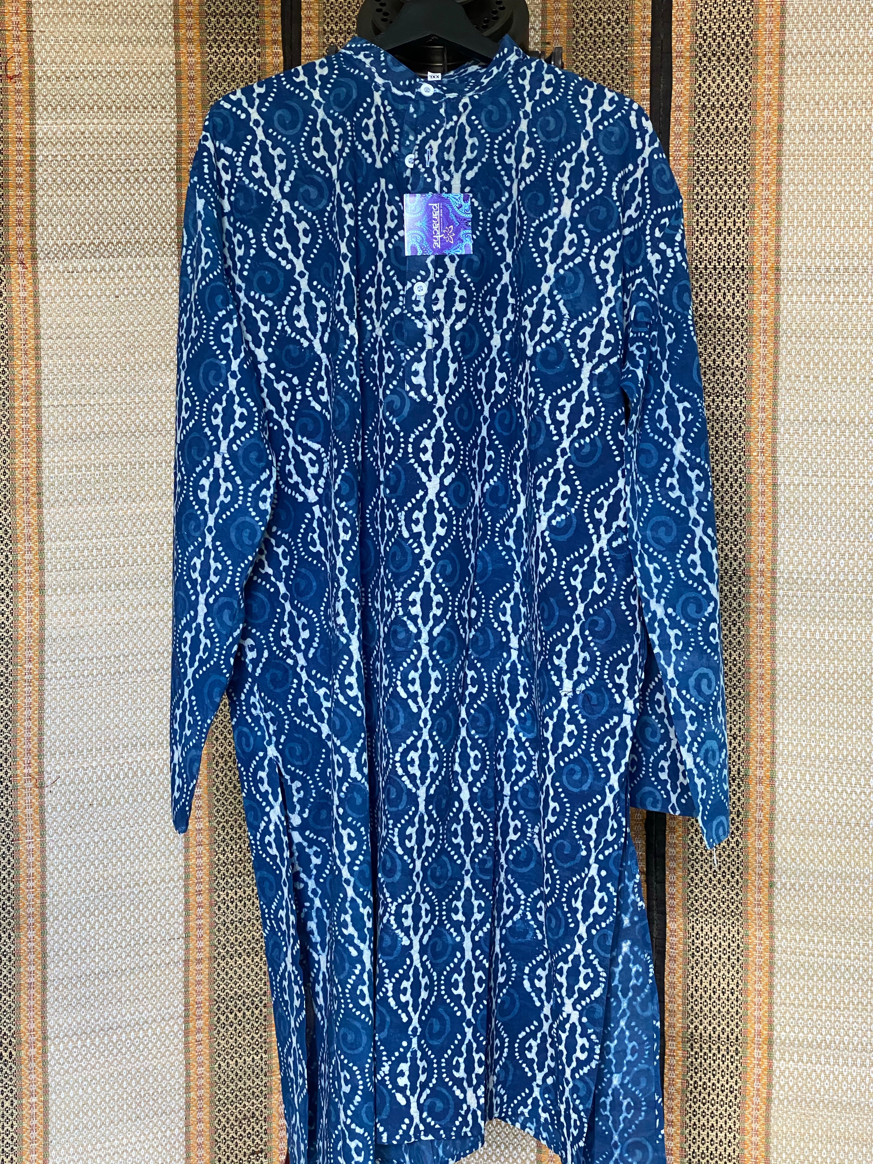 Cotton Ajrakh Printed Kurta Men - Indigo 4XL-48