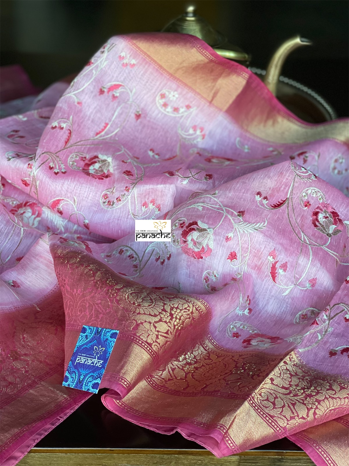Embroidered Linen Silk - Bubblegum Pink