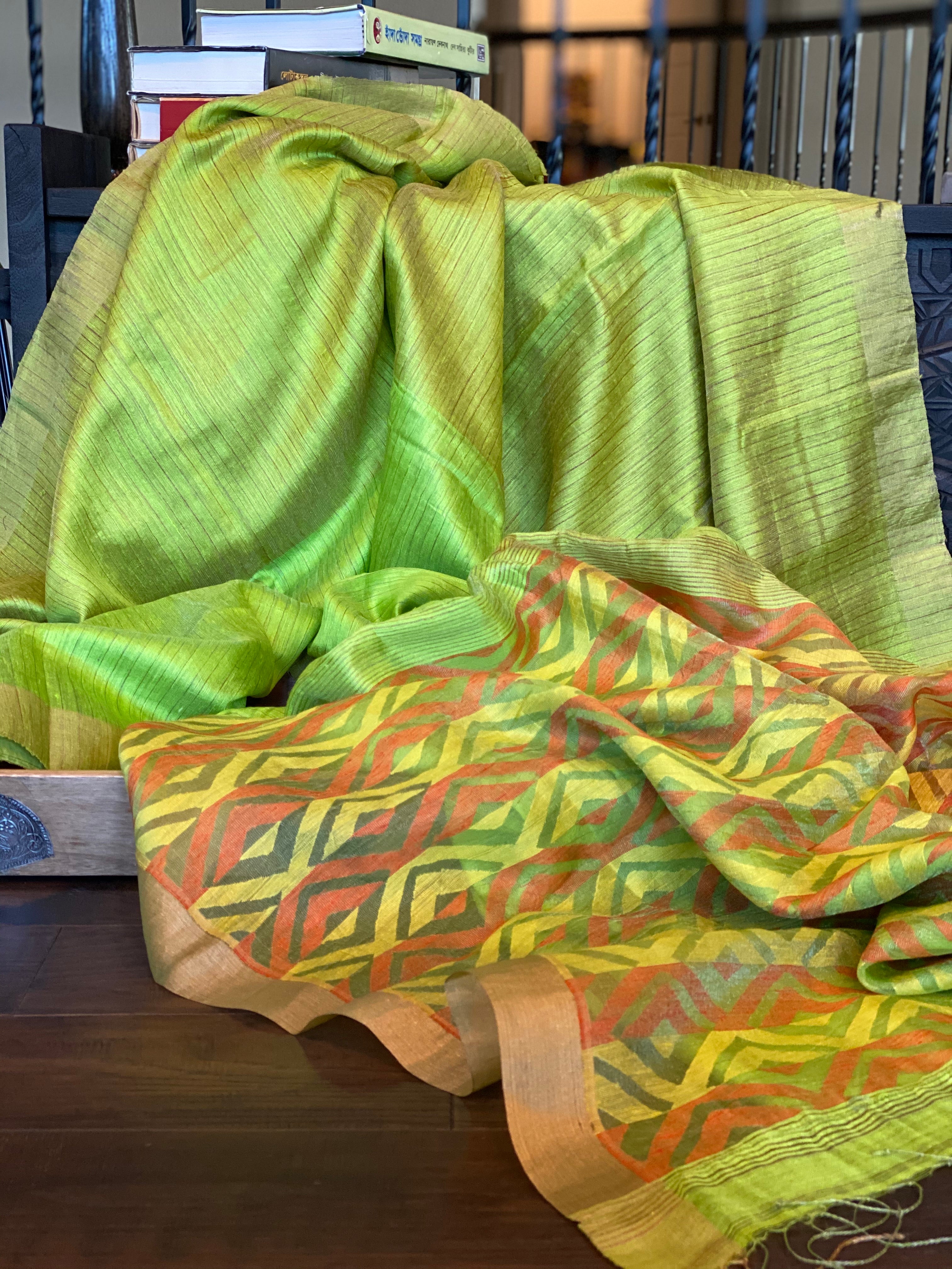 Matka Silk - Green Zari Woven