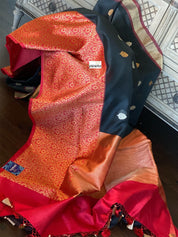Linen by Tussar Silk Banarasi - Black Red