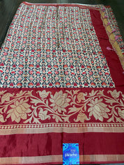 Designer Crepe Silk  - Offwhite Maroon