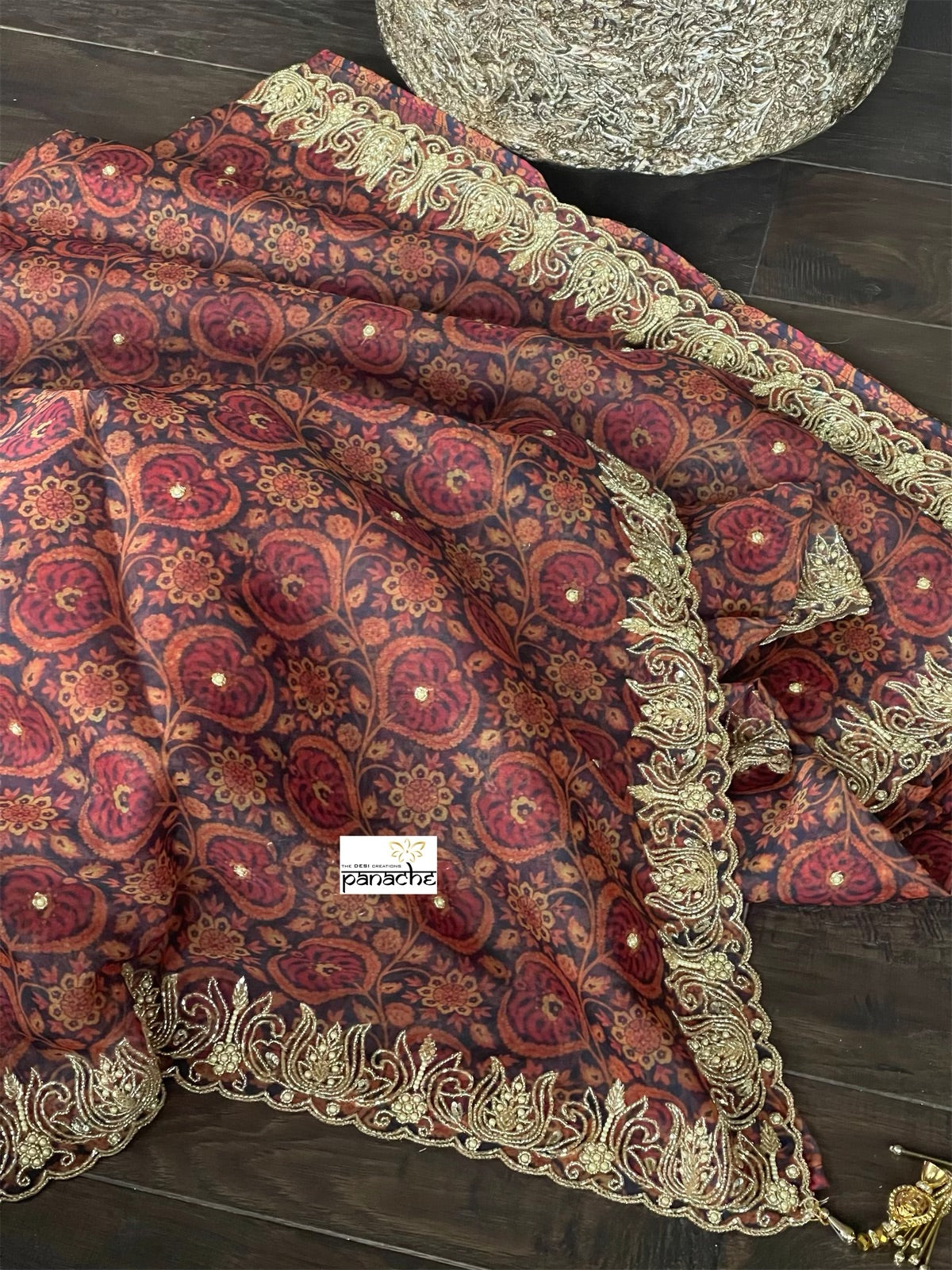 Designer Inspired Organza - Kalamkari Cutdana