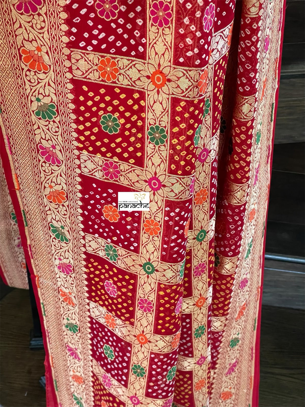 Bandhej Khaddi Georgette Banarasi - Red Gharchola