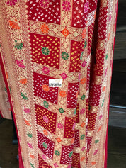 Bandhej Khaddi Georgette Banarasi - Red Gharchola