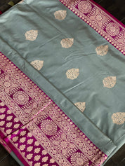 Katan Silk Banarasi - Silver Grey Magenta
