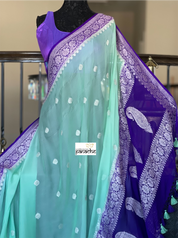 Chiffon Georgette Silk Banarasi - Mint Green Purple Silver Zari