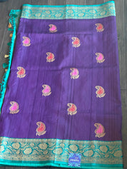 Tussar Silk Banarasi - Purple Firozi Meenakari