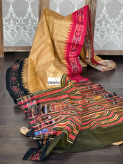 Pure Gicha Tussar Silk - Yellow Red Black