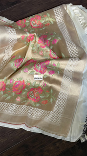 Soft Silk Banarasi - Off-White Checkered woven