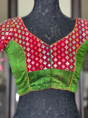 Designer Blouse - Maroon Green Glass mirror work