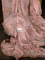 Designer Crepe Georgette Sequin Floral  - Dusty Pink