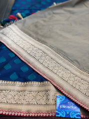 Pure Katan Silk Banarasi - Blue Firozi Antique Zari
