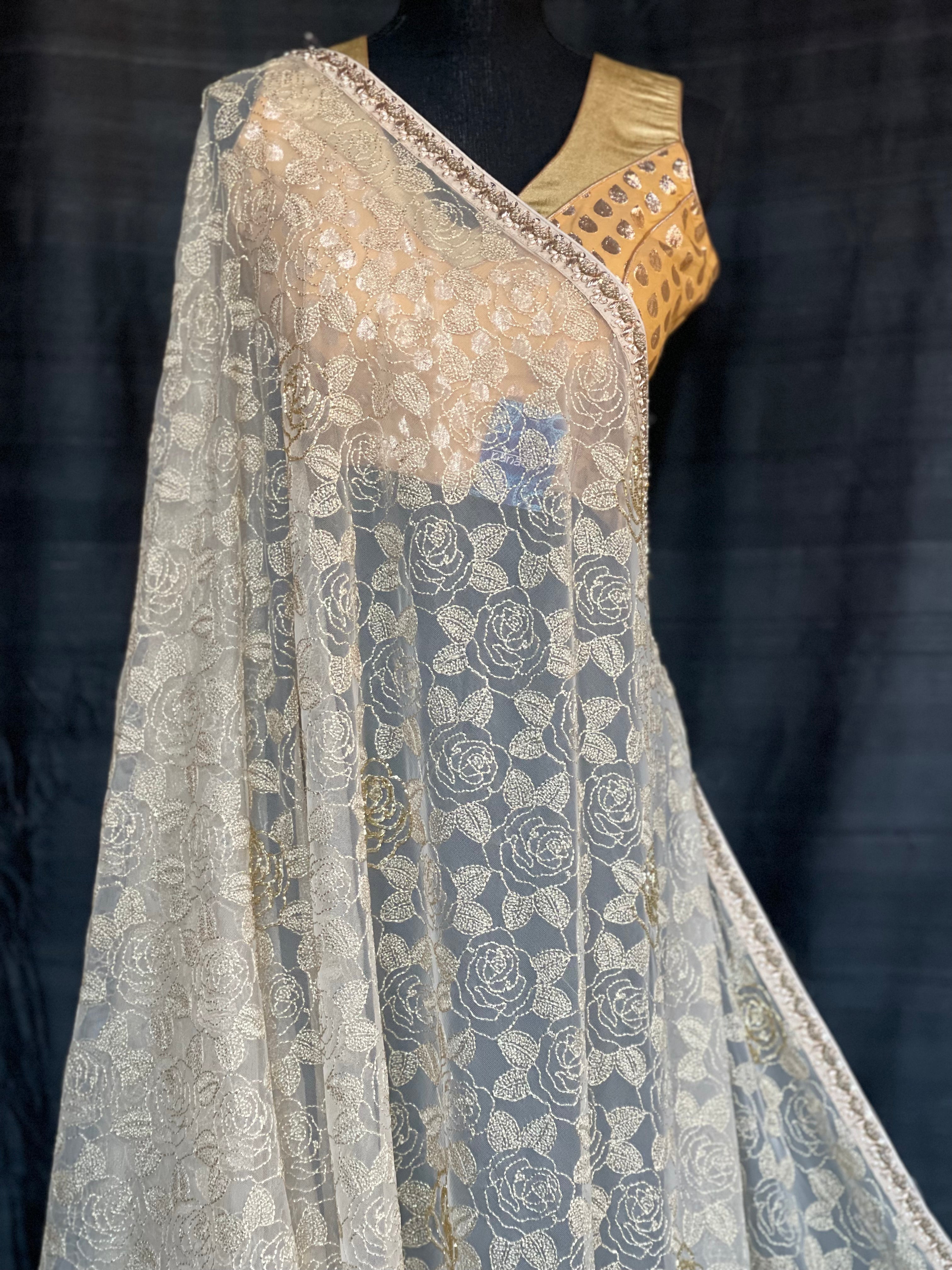Designer Georgette Net - Beige