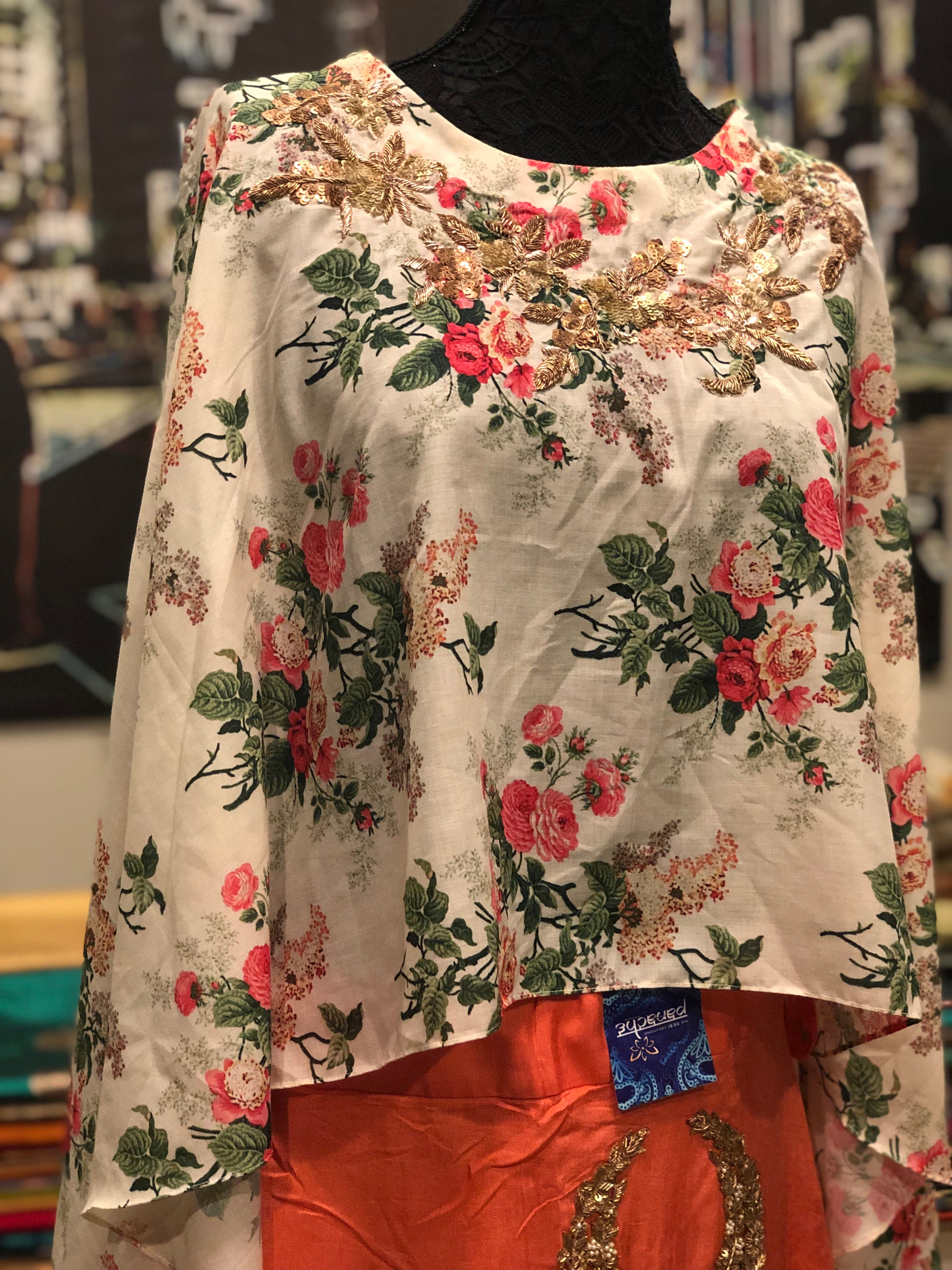 Skirt Blouse Set - Floral Top and Bottom Panache-The Desi Creations Skirt Blouse Set - Floral Top and Bottom Panache-The Desi Creations