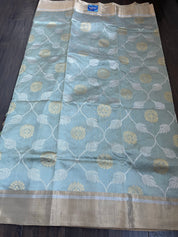 Pure Chanderi Patti Silk - Metallic Sea Green Jaal woven