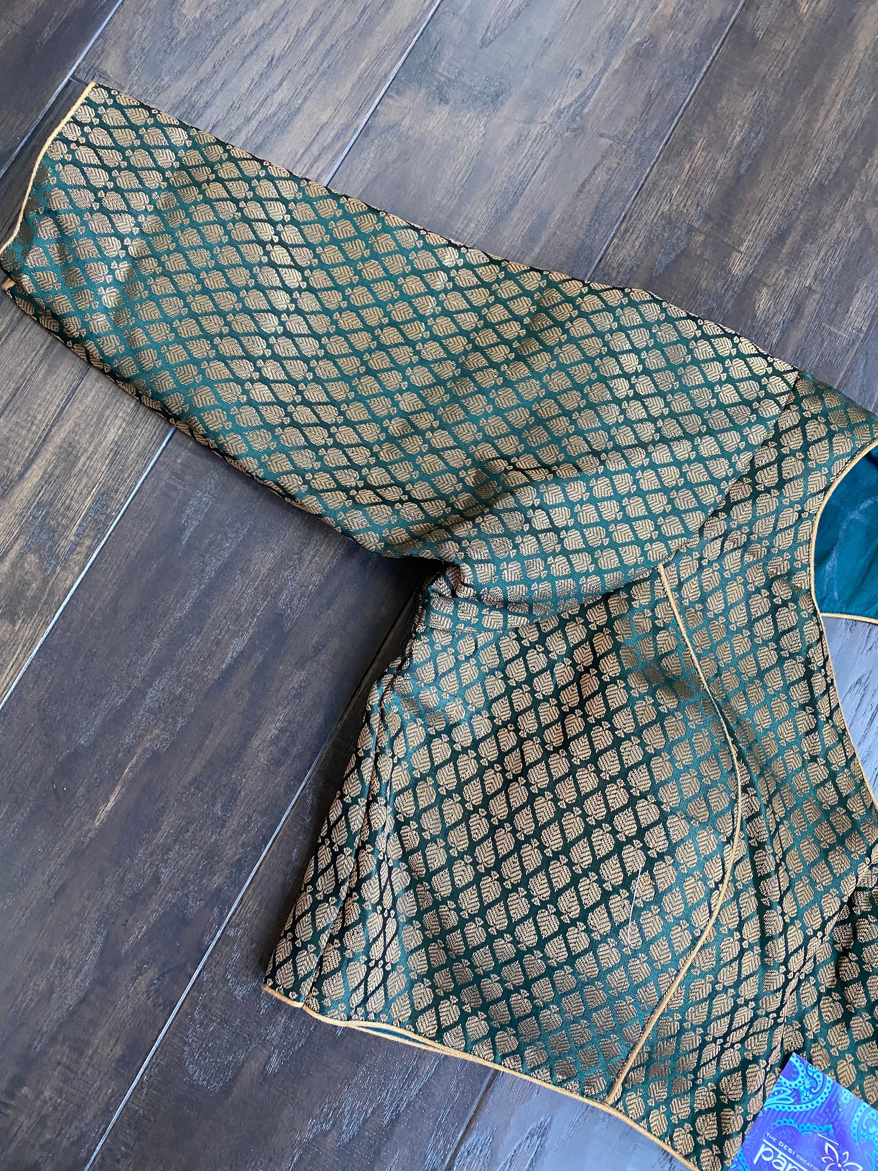Designer Blouse - Teal Green Zari woven