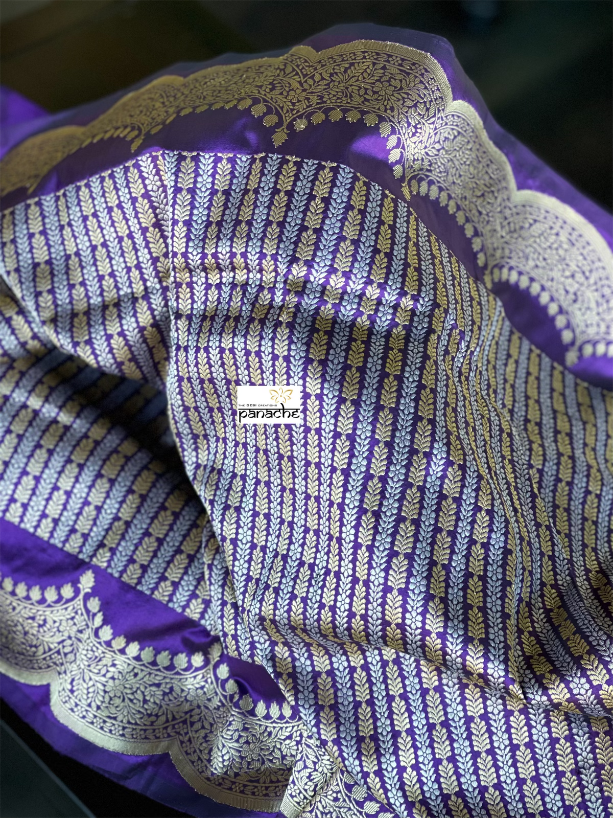Silk Brocade Banarasi - Purple Antique Zari Kadwa
