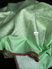 Katan Silk Banarasi - Mint Green Khadwa Silver Zari Woven