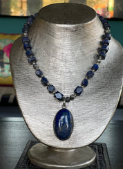 Vintage Jewelry Necklace - German Silver Lapis