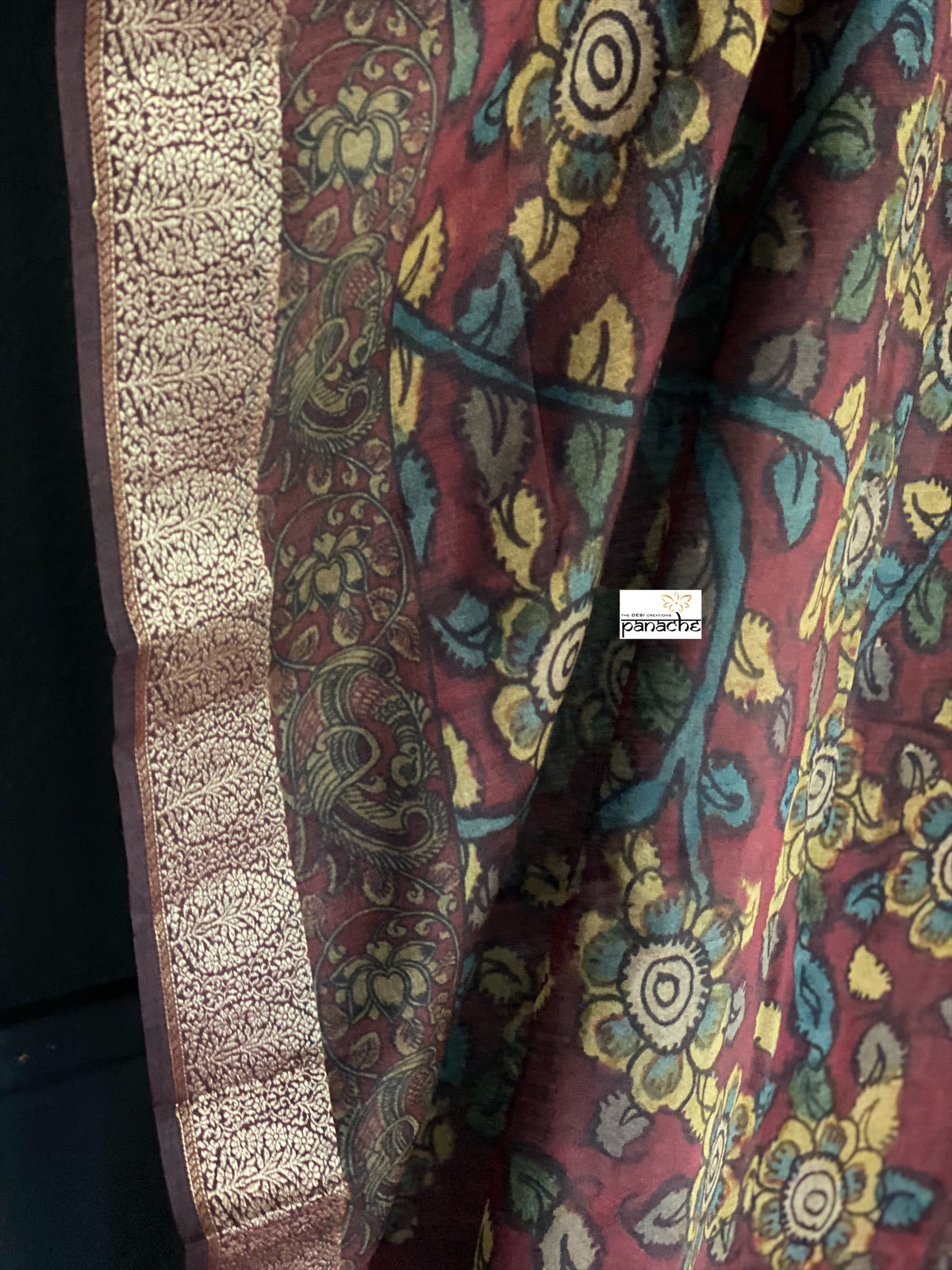 Muga Silk Kalamkari Banarasi- Maroon 1