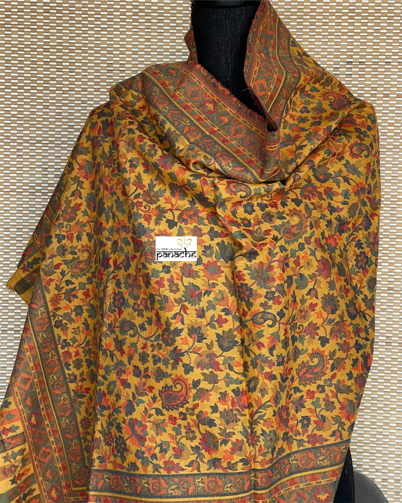 Kashmiri Kani Work Stole - Yellow Multi Resham Woven
