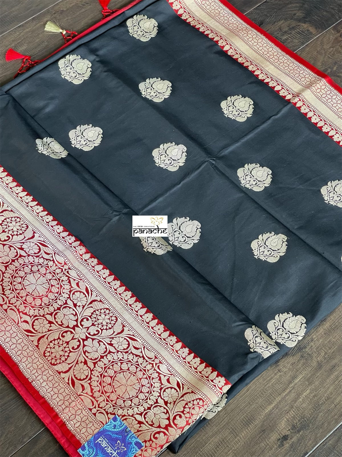 Katan Silk Banarasi - Black Red
