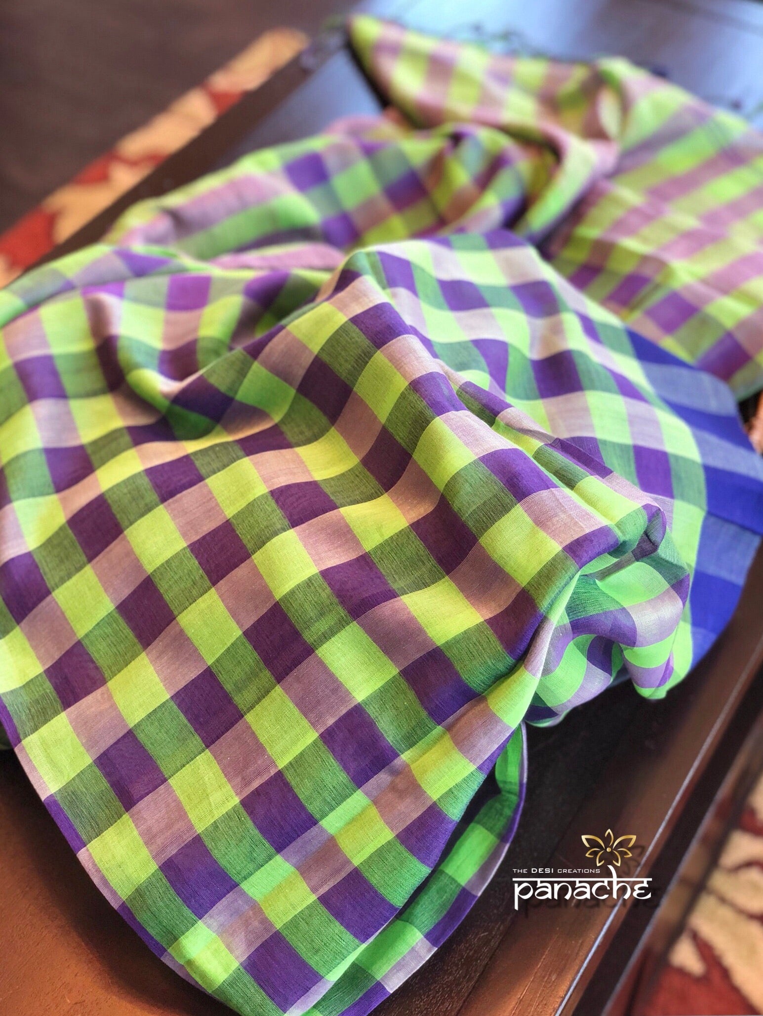 Designer Khadi Checks - Green Purple