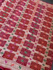 Bandhej Khaddi Georgette Banarasi - Red Gharchola
