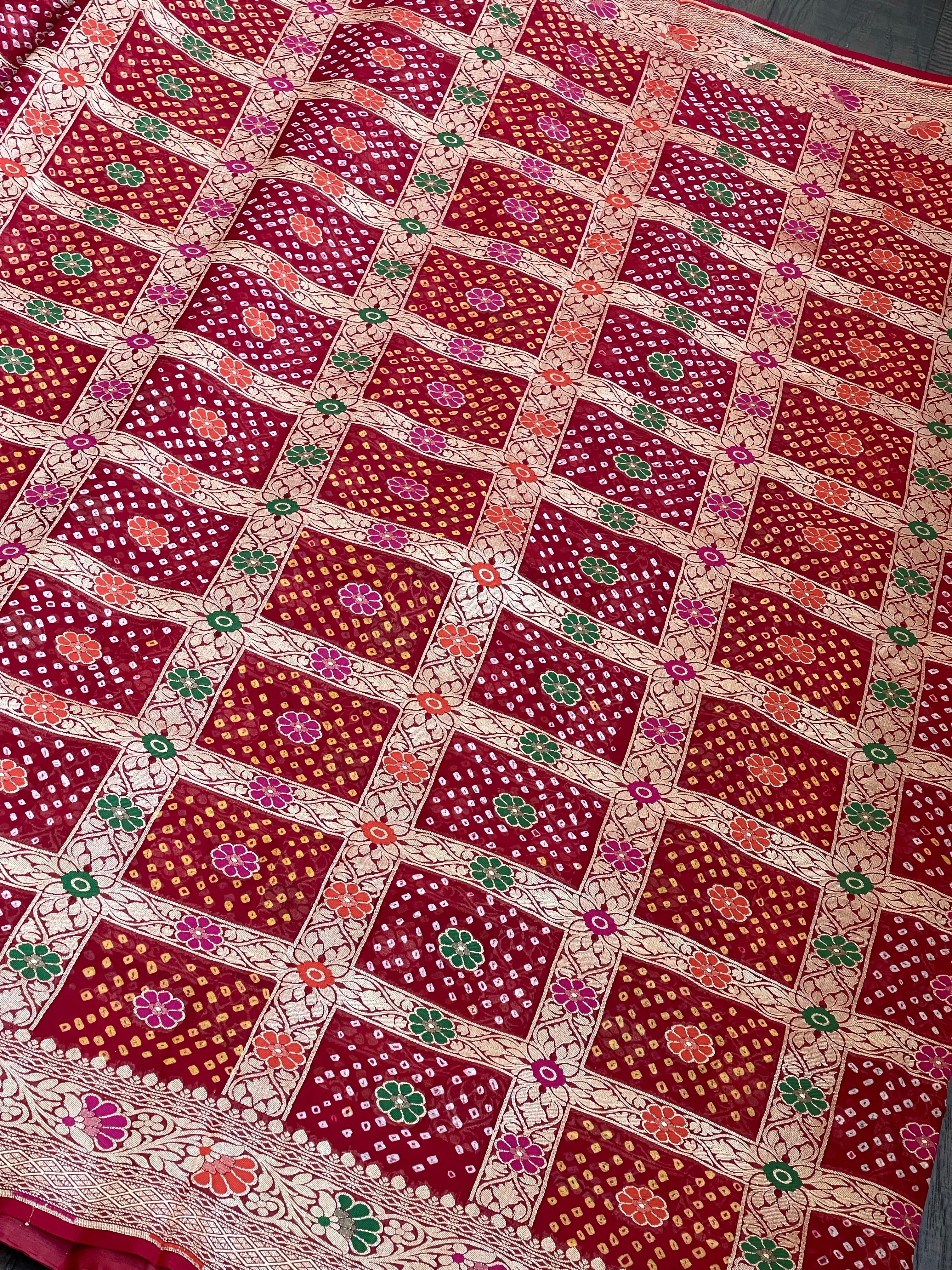 Bandhej Khaddi Georgette Banarasi - Red Gharchola