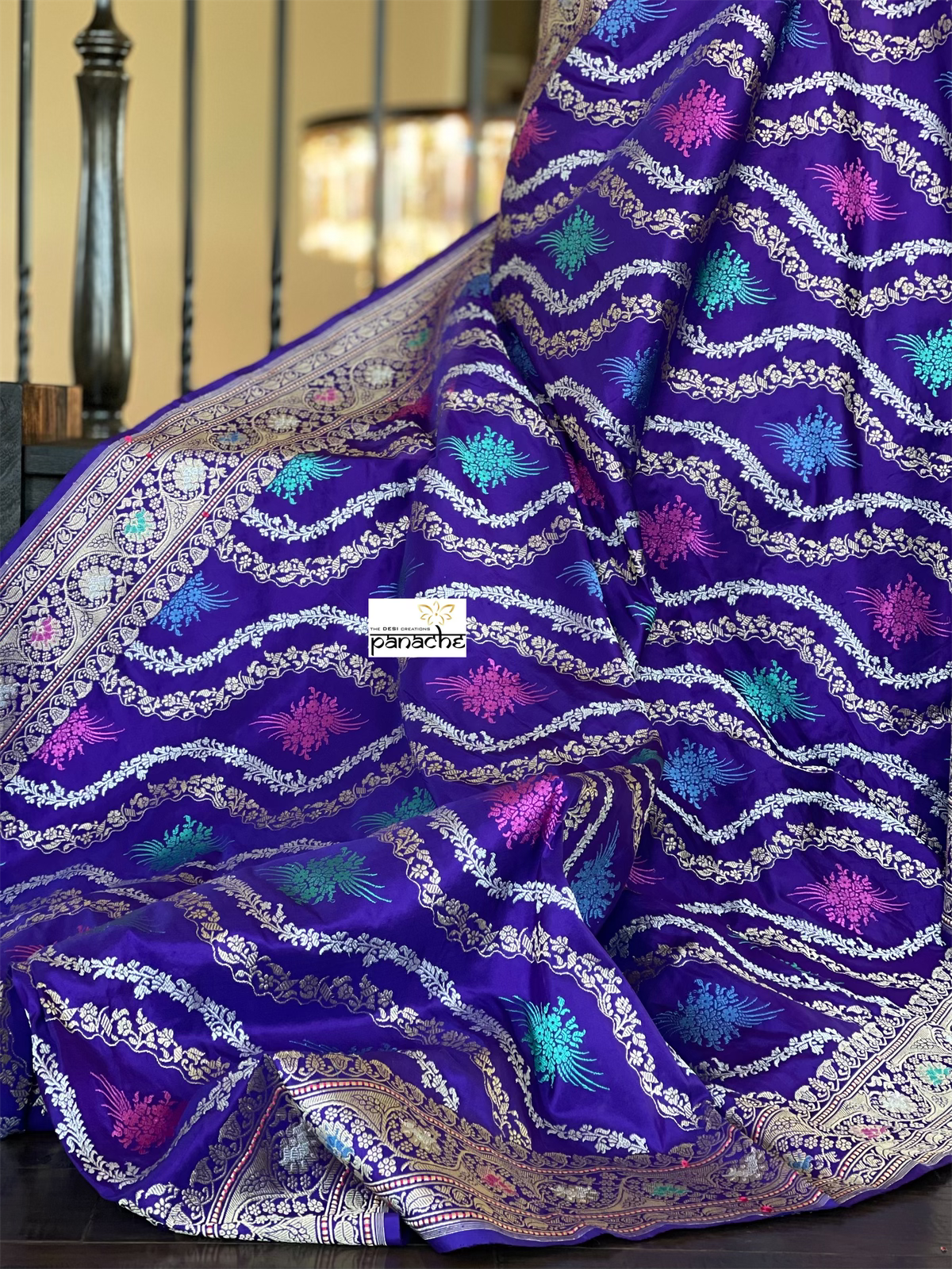 Pure Silk Kadwa Banarasi - Purple Multi Meenakari