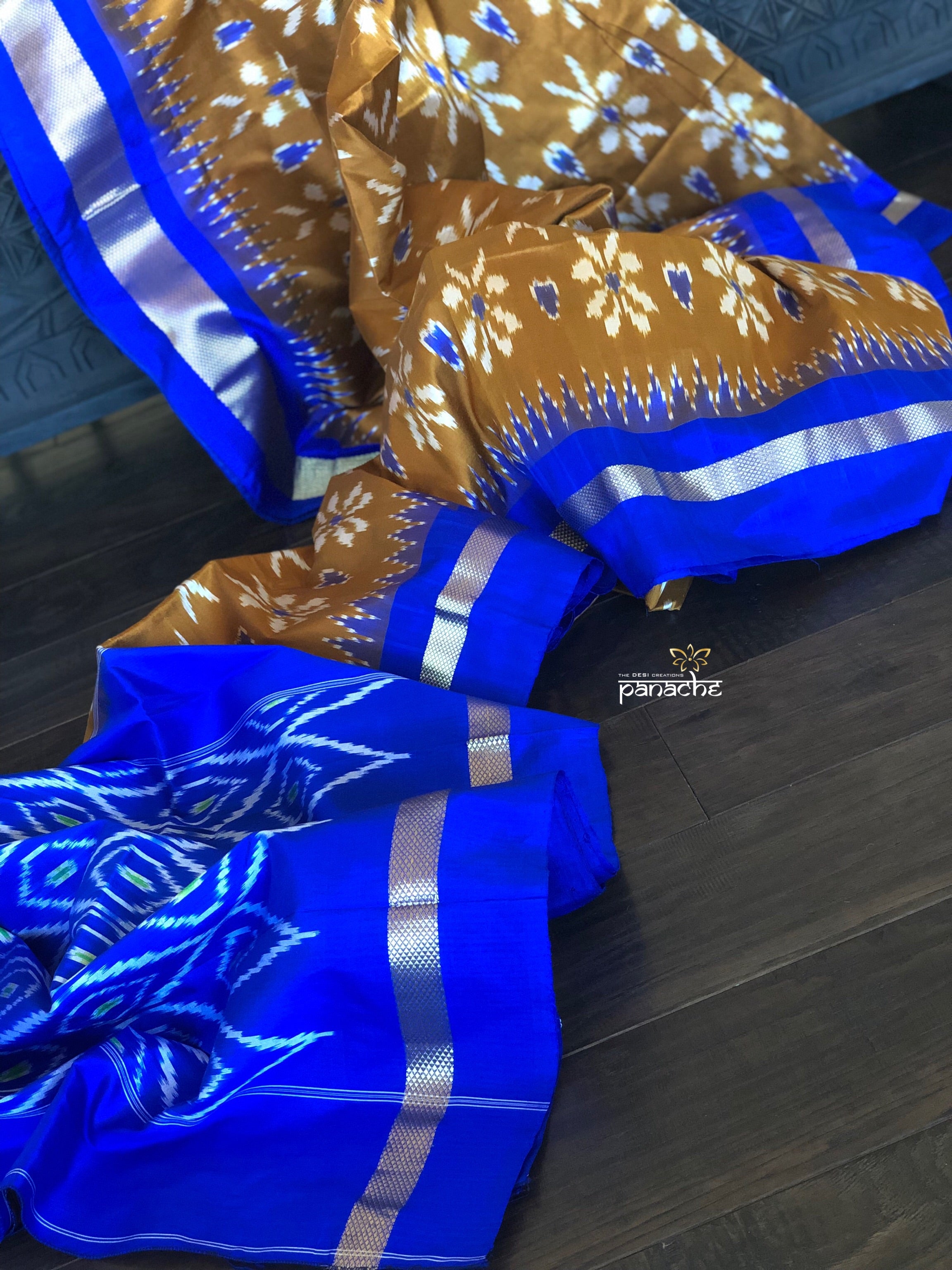 Pure Silk Ikat - Musard Yellow Royal Blue