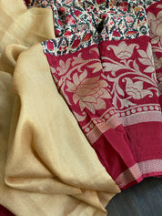 Designer Crepe Silk  - Offwhite Maroon