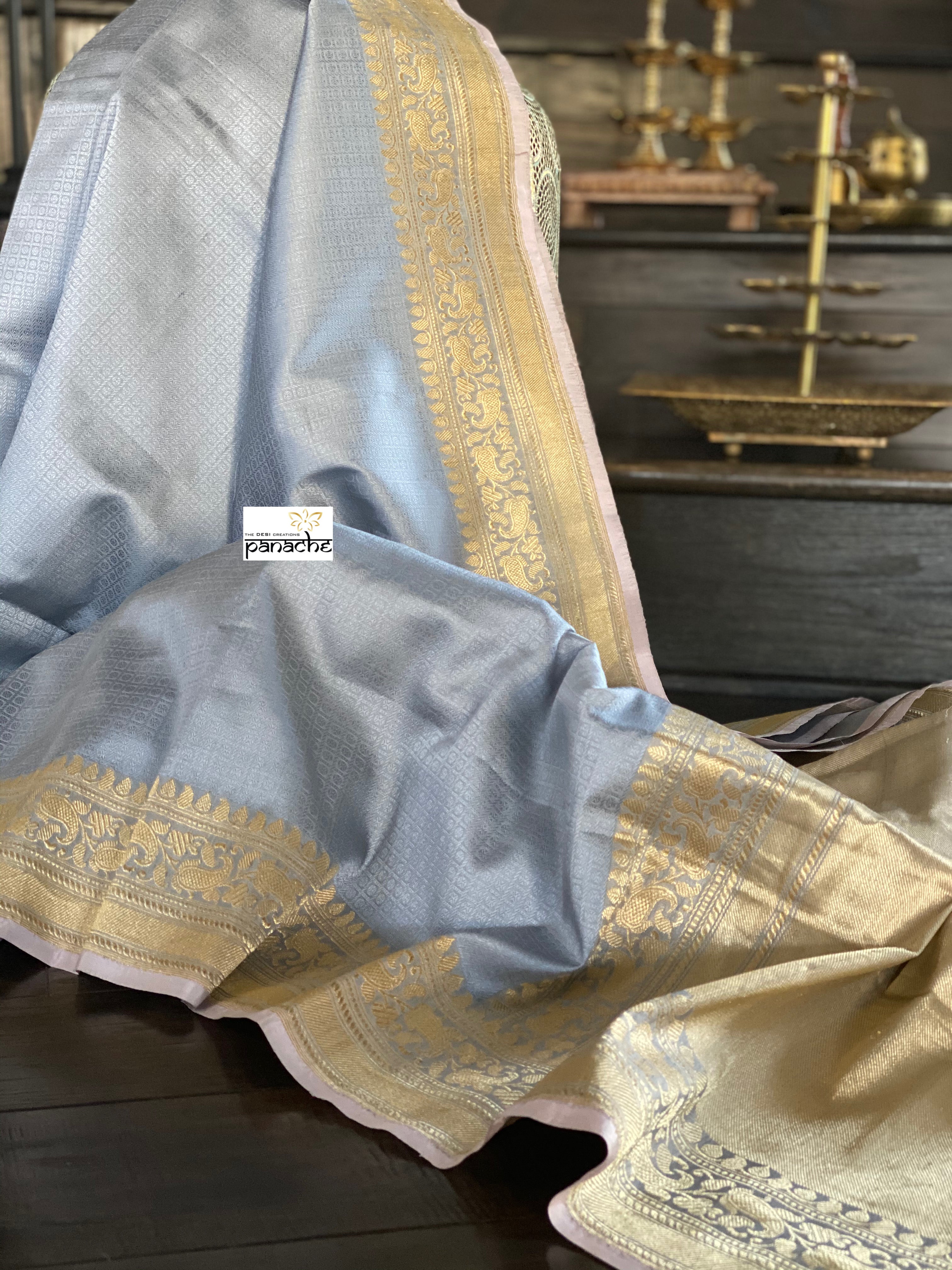 Tanchoi Silk Banarasi - Grey Antique Golden