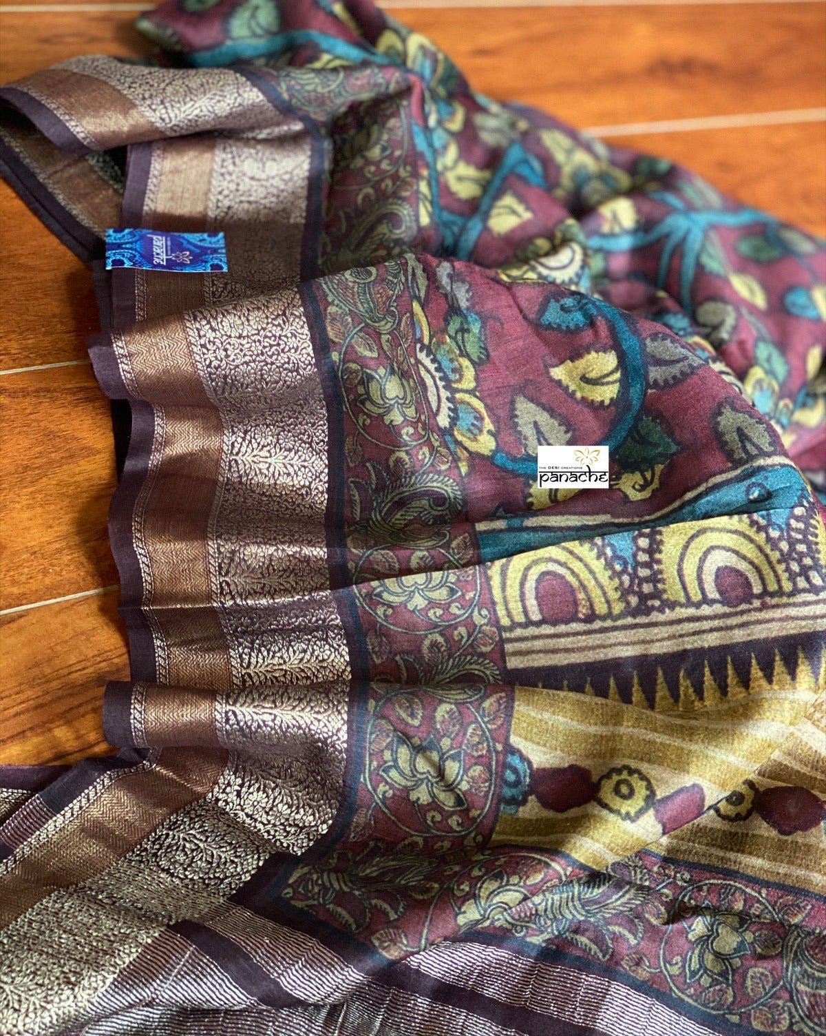 Muga Silk Kalamkari Banarasi- Maroon 1