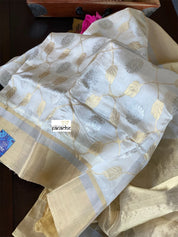 Pure Chanderi Pattu Silk - Off White Jaal woven