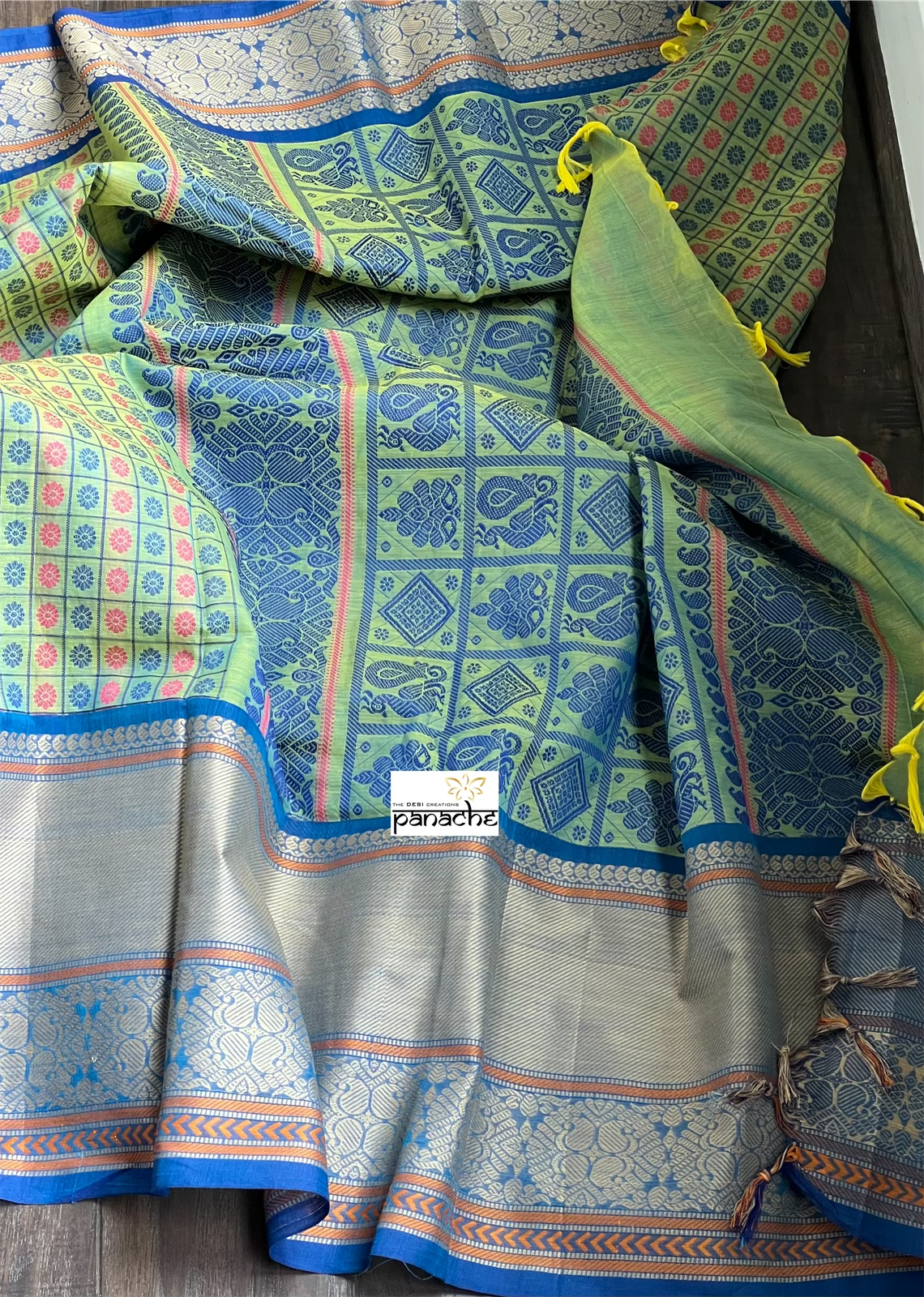 Pure Kanchi Cotton Handloom - Green Blue Dual Shaded