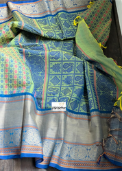 Pure Kanchi Cotton Handloom - Green Blue Dual Shaded