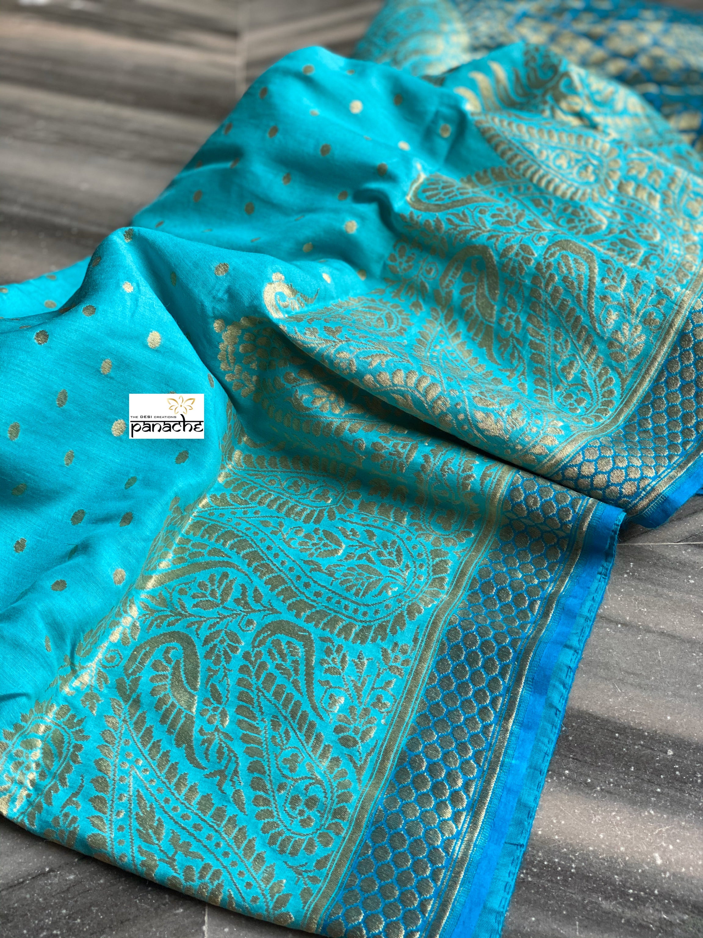Muga Silk Banarasi - Firozi